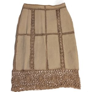Leather Crochet Tan Midi Skirt BNWT size L